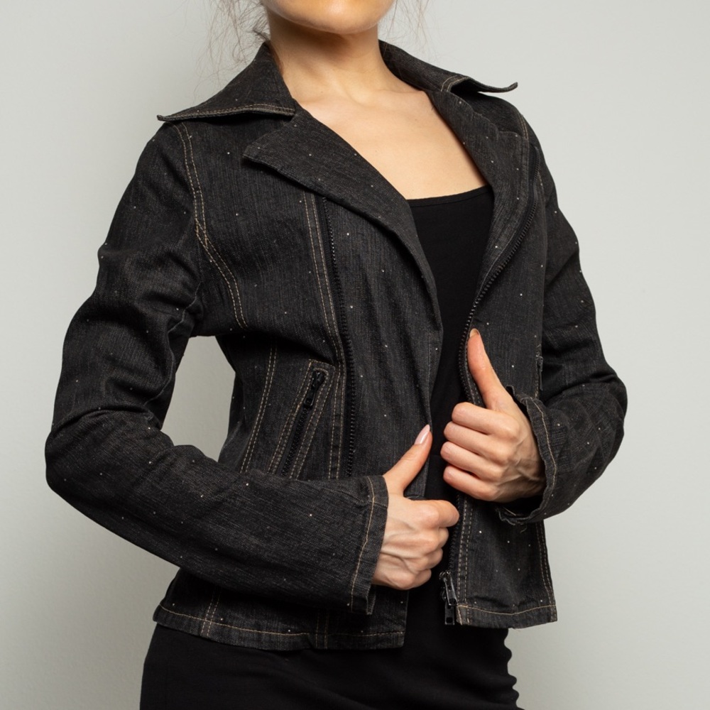Denim Jean Jacket black with crystal embellishment